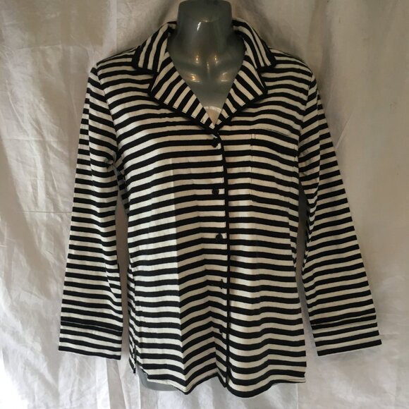 *HOST PICK* Kate Spade Pajama Top Classic Brushed Cotton Black White Stripe XS - Picture 3 of 13